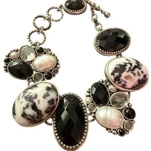 925 Sterling Silver Zebra Jasper Quartz Black Onyx Bracelet